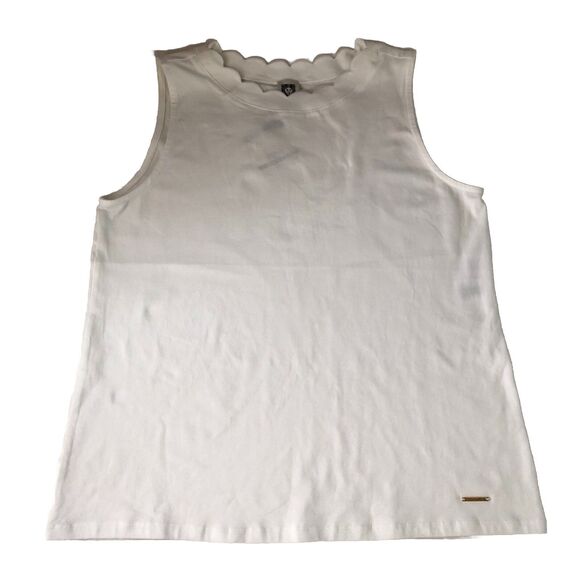 Anne Klein Women’s Scalloped Neck Tank Bright White Size Large NWT - Picture 1 of 15
